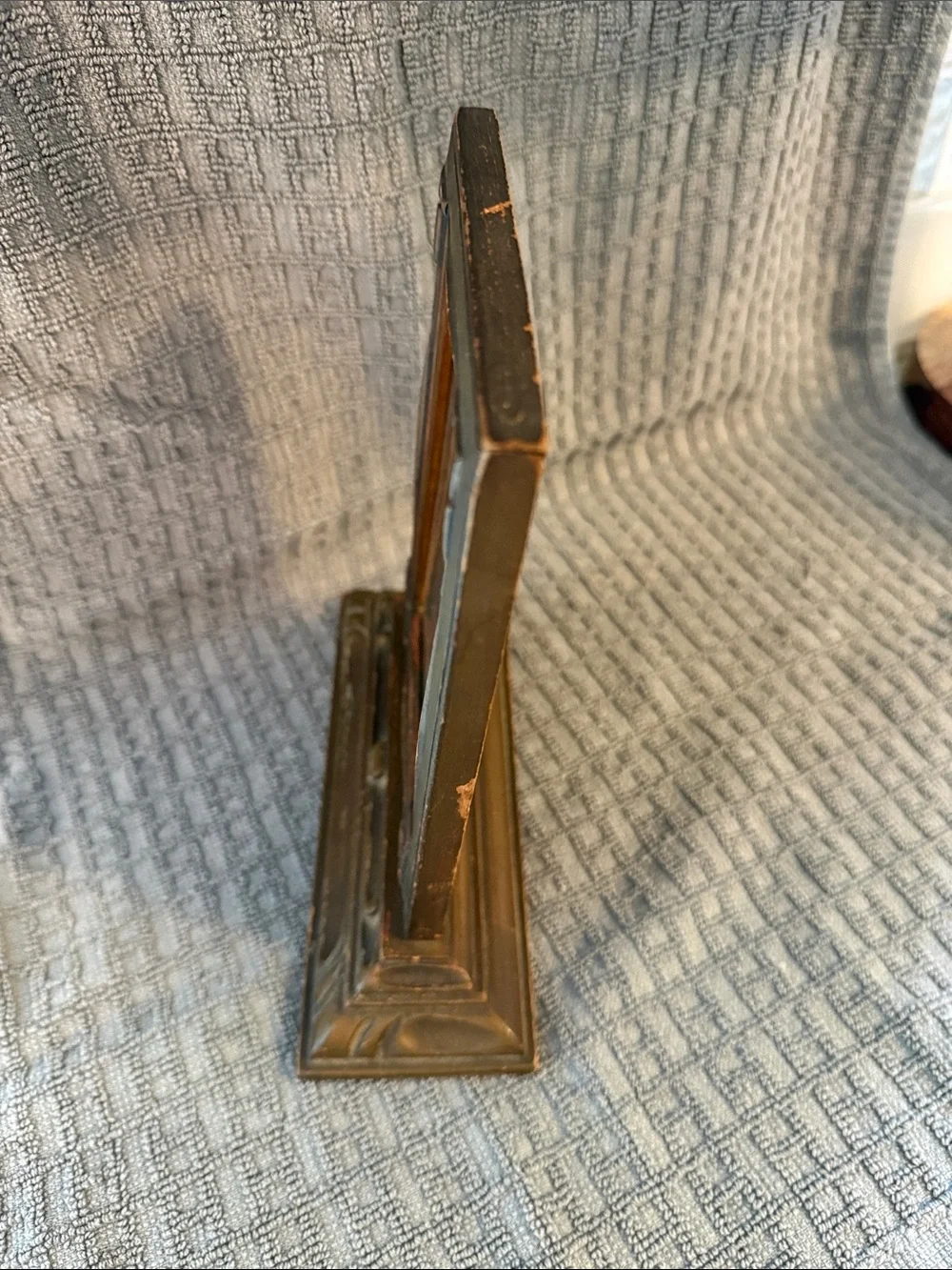Vintage wood frame on pedestal, bronze/gold color